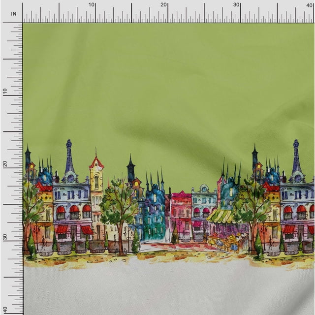 Soimoi Cotton Cambric Fabric Buildings Panel Print Fabric by The Yard 42 Inch Wide