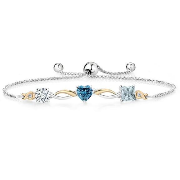 Gem Stone King 925 Silver and 10K Yellow Gold Bracelet for Women Lab Grown Diamond Persian Blue Moissanite (1.80 Cttw)