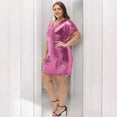 thumbnail image 3 of Women's Plus Size V-Neck Short Sleeve Sequin Party Dress - XX Large, Fuschia, 3 of 6