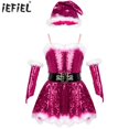 thumbnail image 2 of Vestido tutú de Ballet para patinaje sobre hielo para niñas, sombrero con mangas para brazos, disfraz de Navidad de elfo de Navidad, disfraz de señora Santa Claus, 2 of 5
