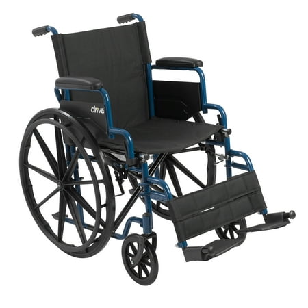 Drive medical blue streak wheelchair with flip back desk arms, swing away footrests, 18