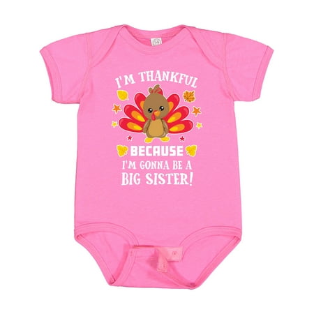 

Inktastic Thanksgiving I m Thankful Because I m Gonna Be a Big Sister Gift Baby Girl Bodysuit