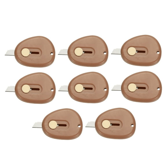 Uxcell 8 Pcs Mini Box Cutters Retractable, Small Utility Knife Portable Letter Opener Blade with Keychain, Brown