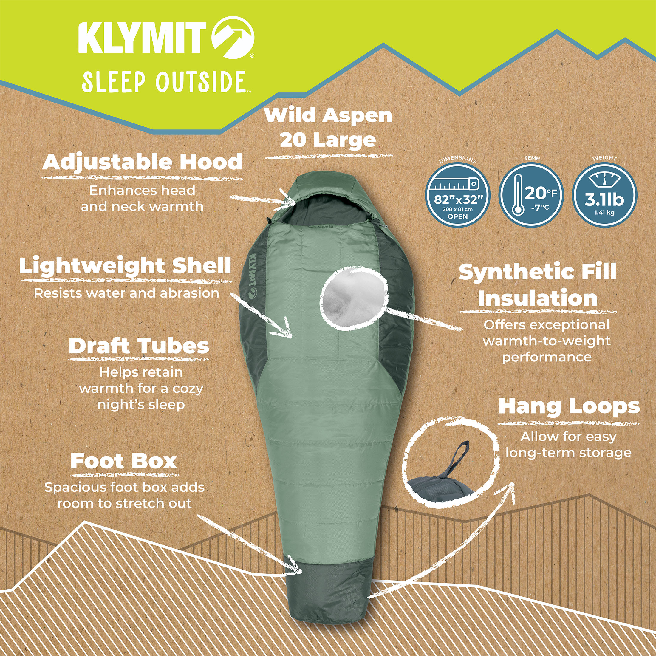 Klymit Wild Aspen 20°F Mummy Sleeping Bag, Large photo 6