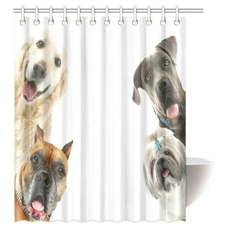 BPBOP Kids and Teen Room Decor Collection, Pattern with Dogs Retro Style Picture Fabric Bathroom Shower Curtain Set, 60x72 Inches