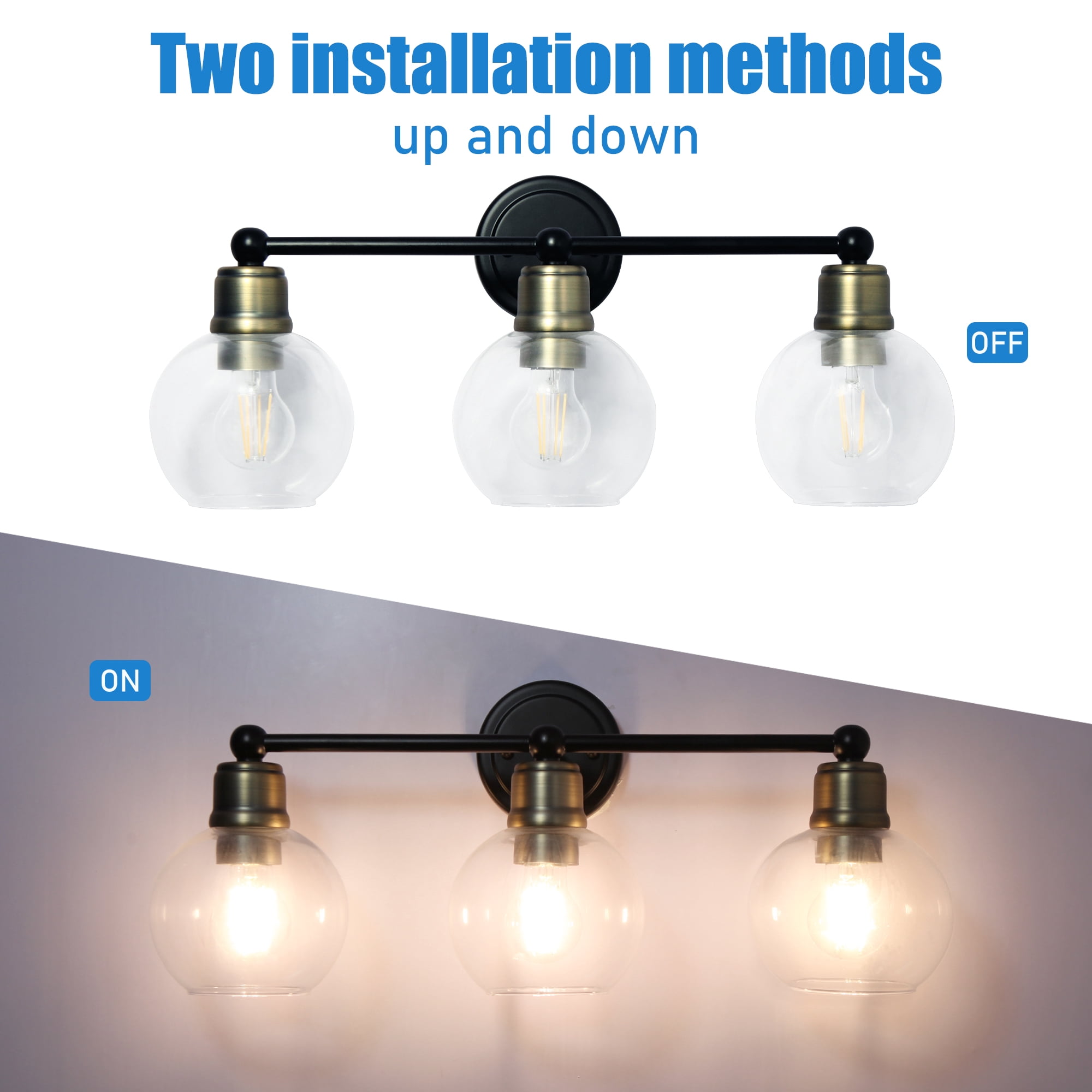 Modern Elegant 24" Black 3-Light Bathroom Stylish Vanity Light Fixture,  Wall Lamps Over Mirror, Clear Glass Shade,  Wall Sconces For Bathroom, Living Room, Kitchen, Corridor,  Bedroom