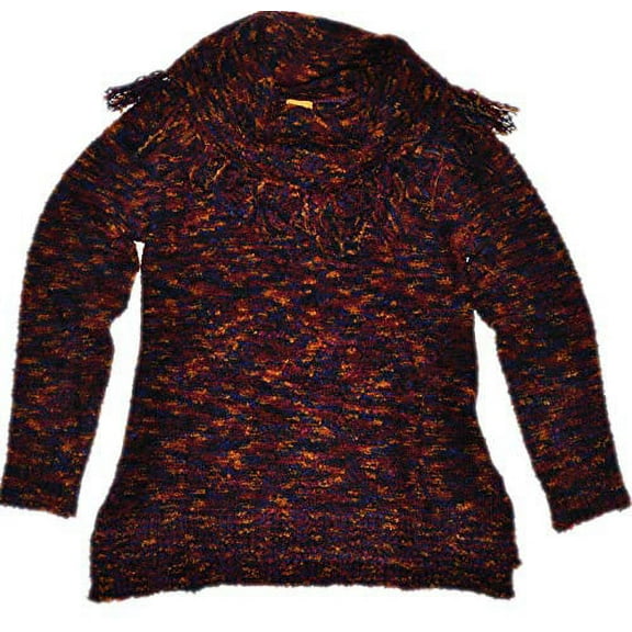 Ruby Rd. Women's Fringed Cowl-Neck Spacedye Boucle Tunic Pull-Over Sweater, Raspberry Multi, Small