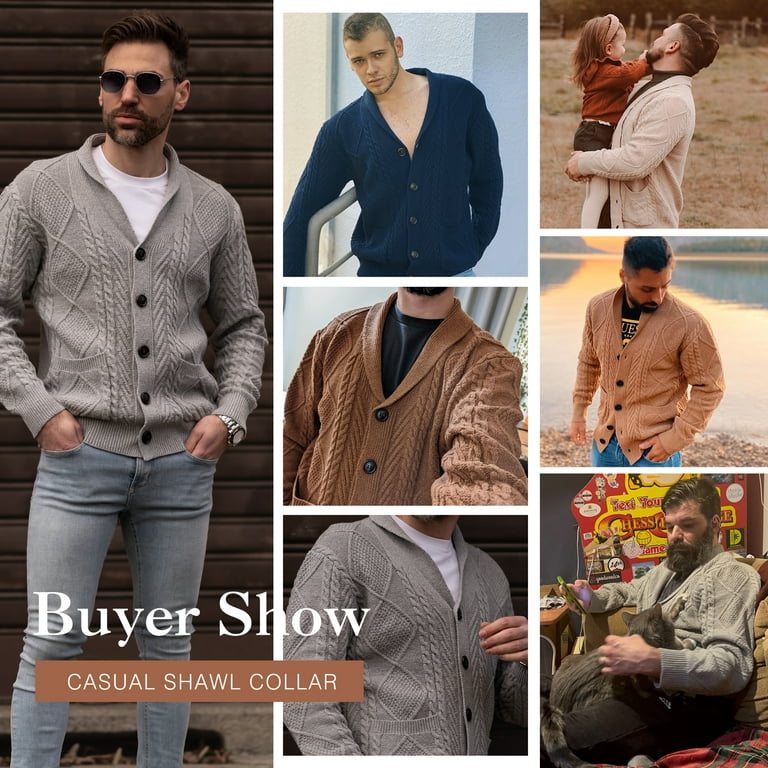 Mens V-Neck Knitted Sweater Cardigan Sweater Buttons Knitted Jumper Coat  Jacket