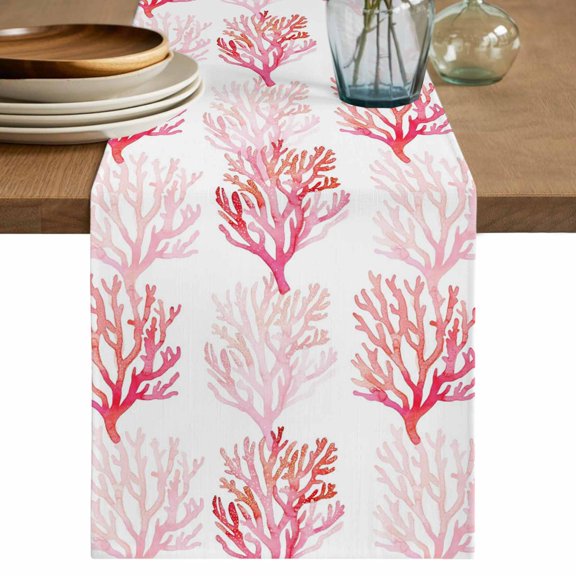 Coastal Pink Coral Table Runner 70 Inches, Nautical Ocean Seaside Beach Bed Runner Dresser Scarves Tabletop for Indoor Outdoor Parties/Ceremony/Banquet, 13" x 70"