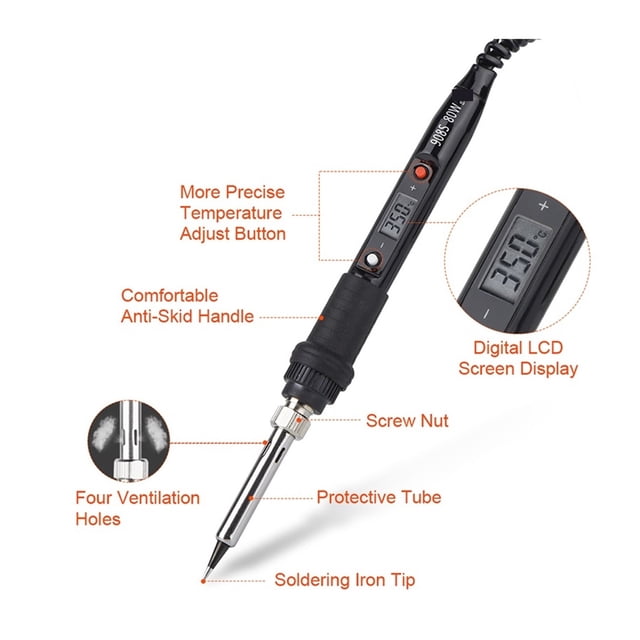 Electric Soldering Iron, Adjustable Temperature LCD Welding Tool, Ceramic Heater Soldering Iron Head Welding Repair Tools ,Efficiency Greater