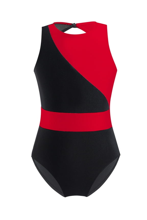 Kids Girls Cutout Back Ballet Gymnastic Leotard Contrast Color Tank Top Athletic Unitard Skating Costume