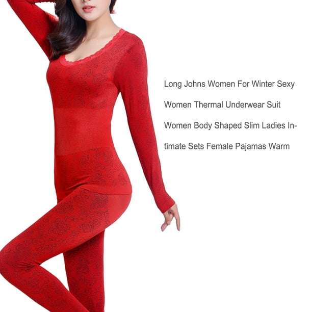 Thermal Underwear Suit Simple Style Clothes Accessory Women Solid Color  Winter Warm Clothing Bodies Warmer Woman Undershirt Wine red