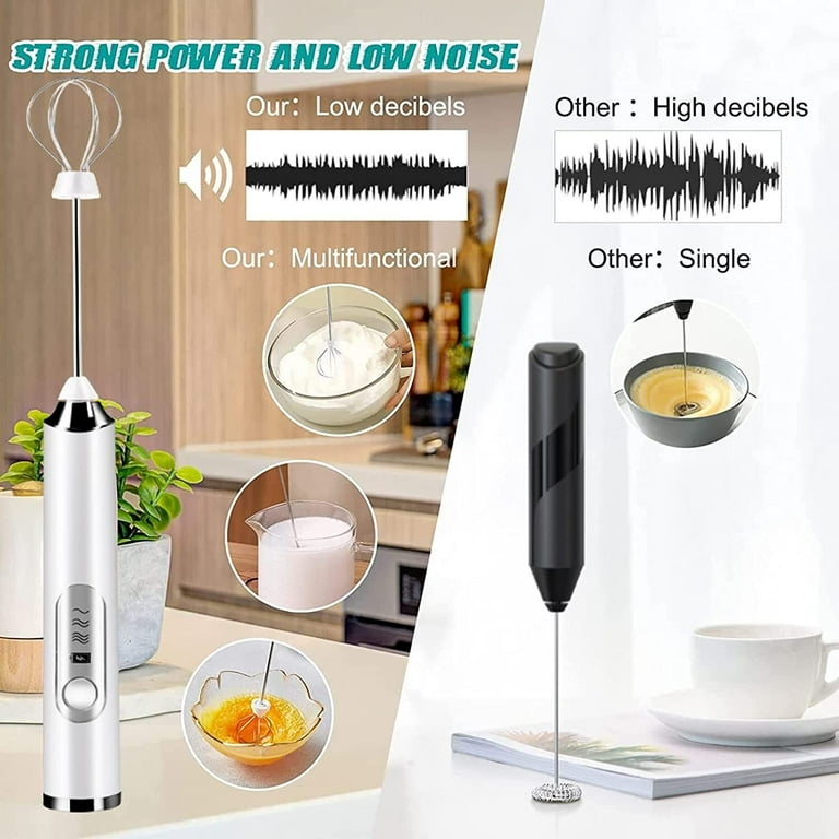 USB Rechargeable Electric Milk Frother Handheld Double Whisk Foam