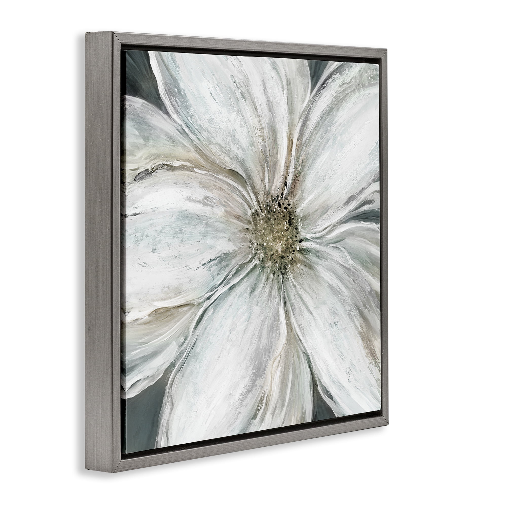Stupell Industries Closeup Serene White Blossom Gray Framed Floater Canvas Wall Art, design by Carol Robinson
