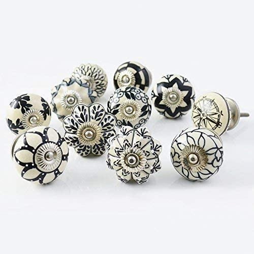 Ajuny Set of 10 Multicolor  Hand Painted Ceramic knobs Cabinet Handles Kitchen Pulls Drawer