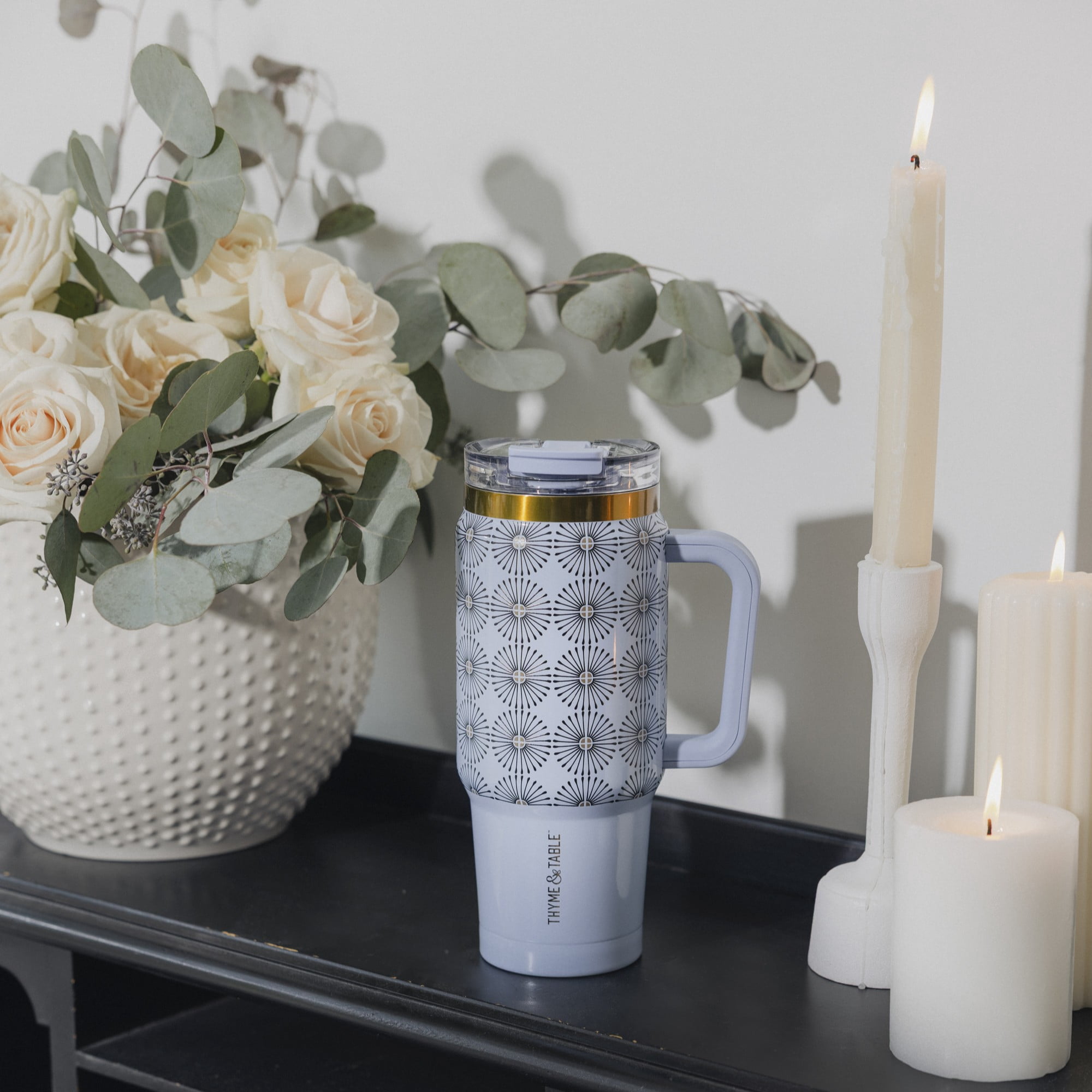 Thyme & Table 32oz Stainless Steel Luna Tumbler with Handle and Dual Straw Lid, Blue Star