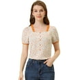 thumbnail image 1 of Unique Bargains Women's Floral Contrast Color Lace Trim Square Neck Blouse, 1 of 6