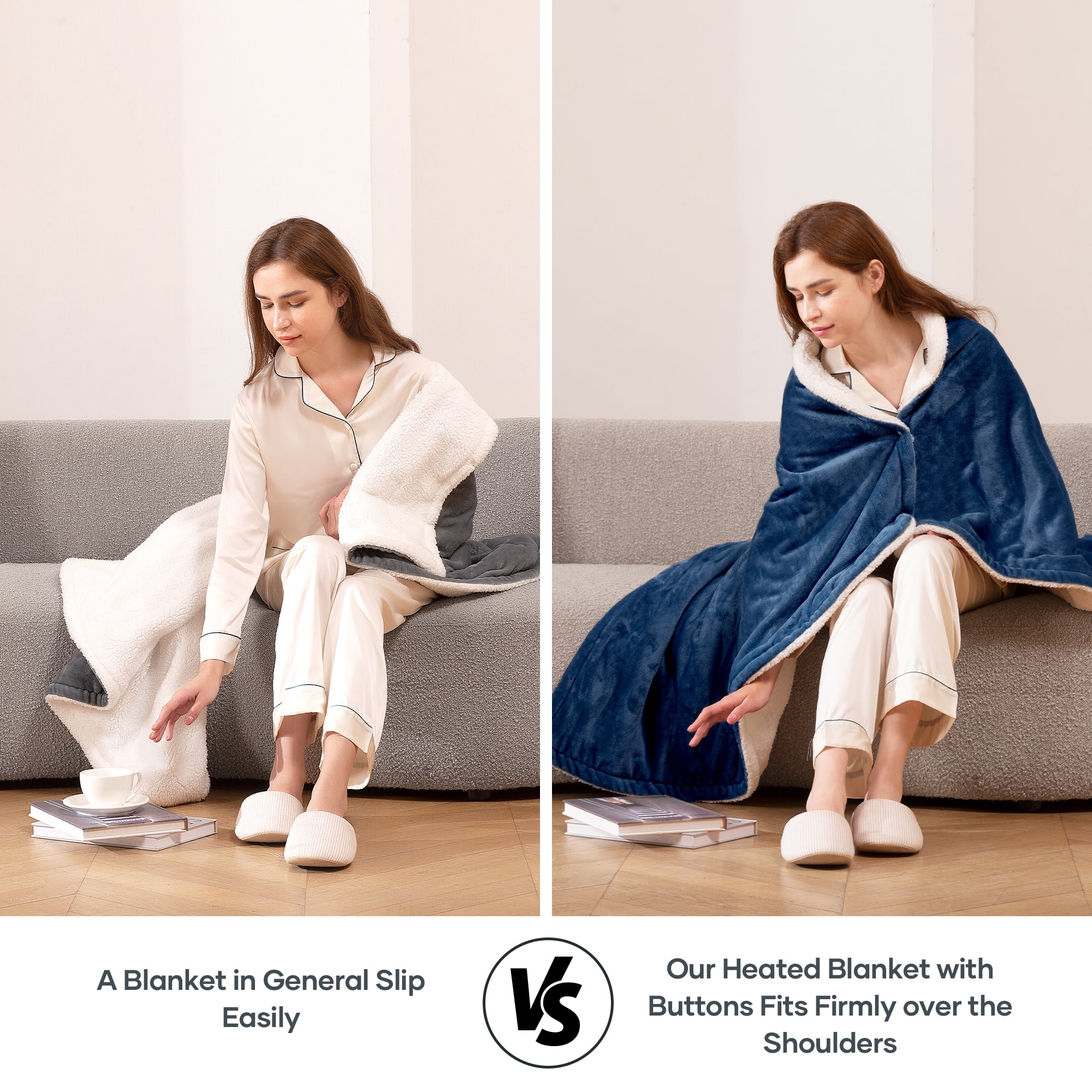 MARNUR Electric Throw Blanket 50"x60" Flannel & Sherpa Heated Throw Blanket with 6 Heating Levels, 5 Hours Timer - Blue