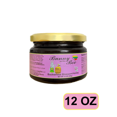 Bunny and The Bee - 12oz Glass Jar - Artisan Buckwheat Blossom Honey - Raw and Pure Natural Unfiltered Artisan Honey - Raw Single Source Honey