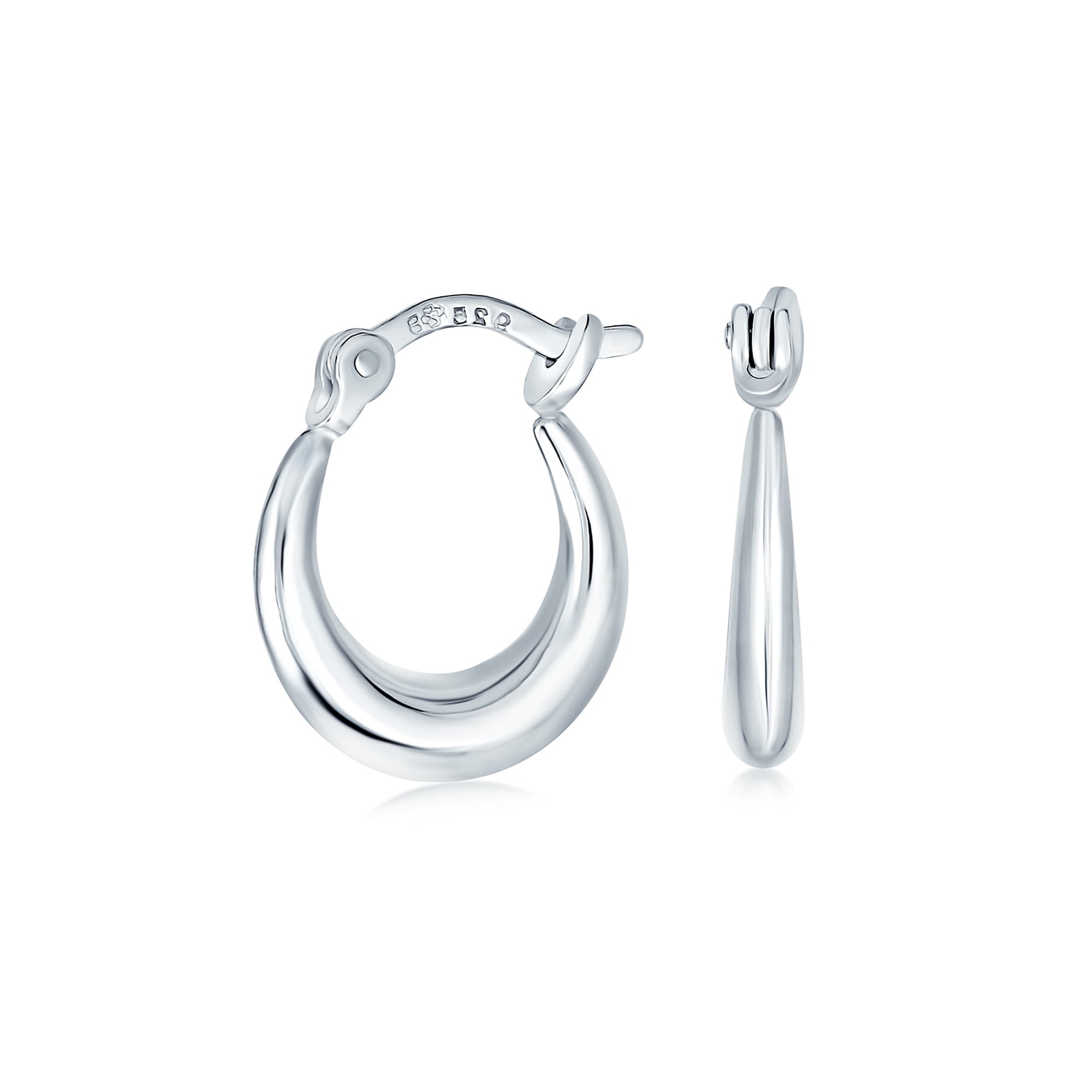 925 Sterling Silver Polished Hollow tube Hinged post 3mm Round Hoop Earrings Measures 16x14mm Wide 3mm Thick Jewelry Gifts for Women 