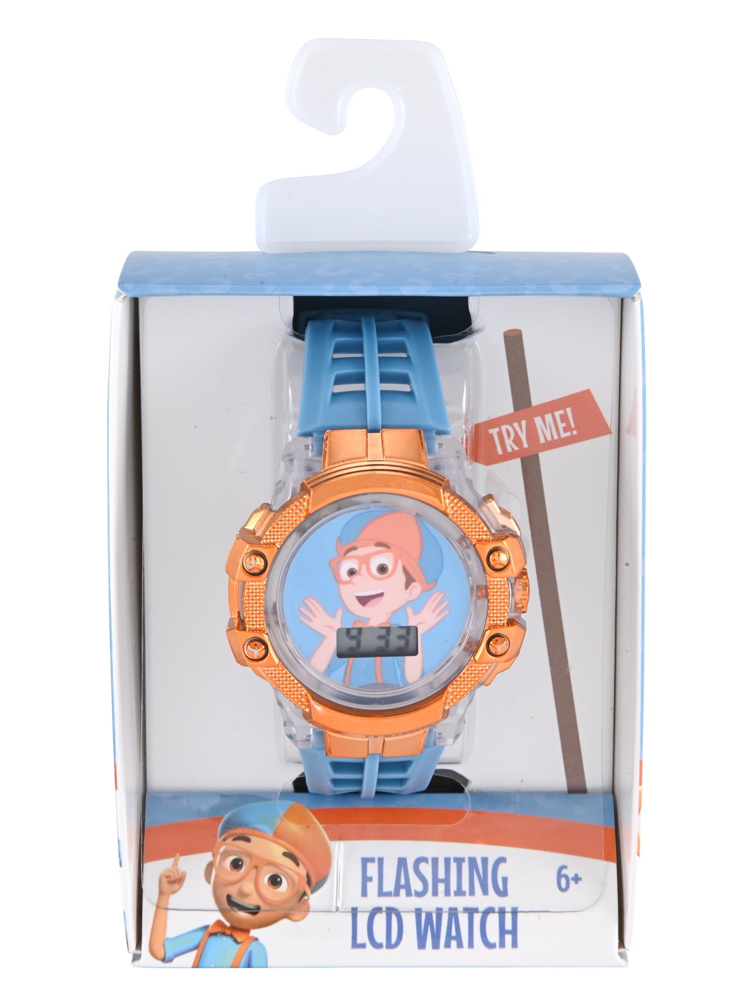Blippi Boys Perforated Light Blue Silicone Strap Watch with Clear Case and Orange Metallic Bezel; BLP4006WM
