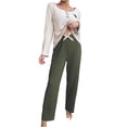 thumbnail image 2 of Blmnix Pajama Pants Petite Pajamas Sleepwear Sets Cute Pajama Shirts Boat Neck Full Green Long Sleeve Womens Pajama Set,M, 2 of 8