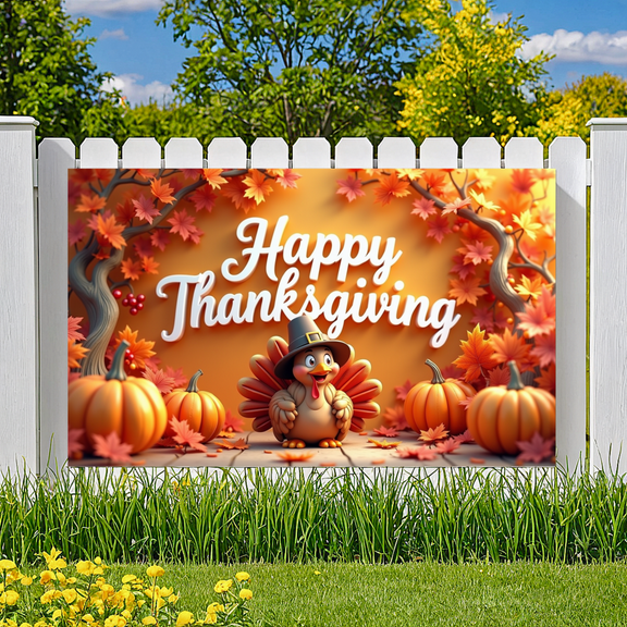 Colorful Design Thanksgiving Banner Autumn Theme Turkey Decoration Polyester for Holiday Party Indoor Decor Seasonal Celebration