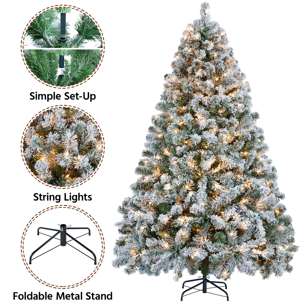 SmileMart 6 Ft Pre-lit Flocked Christmas Tree with Warm Lights, Frosted White - image 5 of 10