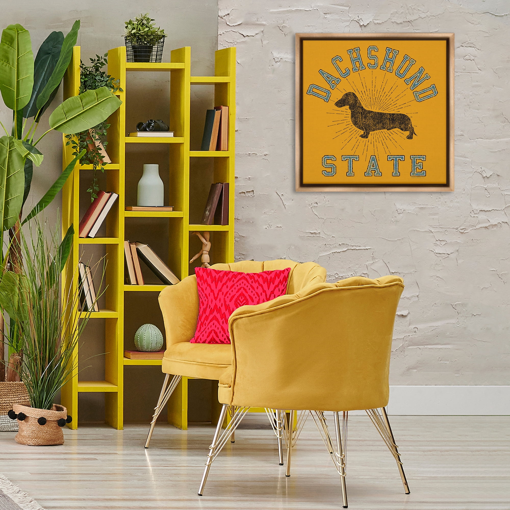 Stupell Industries Vintage Dachshund State Novelty & Humor Painting Brown Floater Framed Canvas Art Print Wall Art, 25 x 25