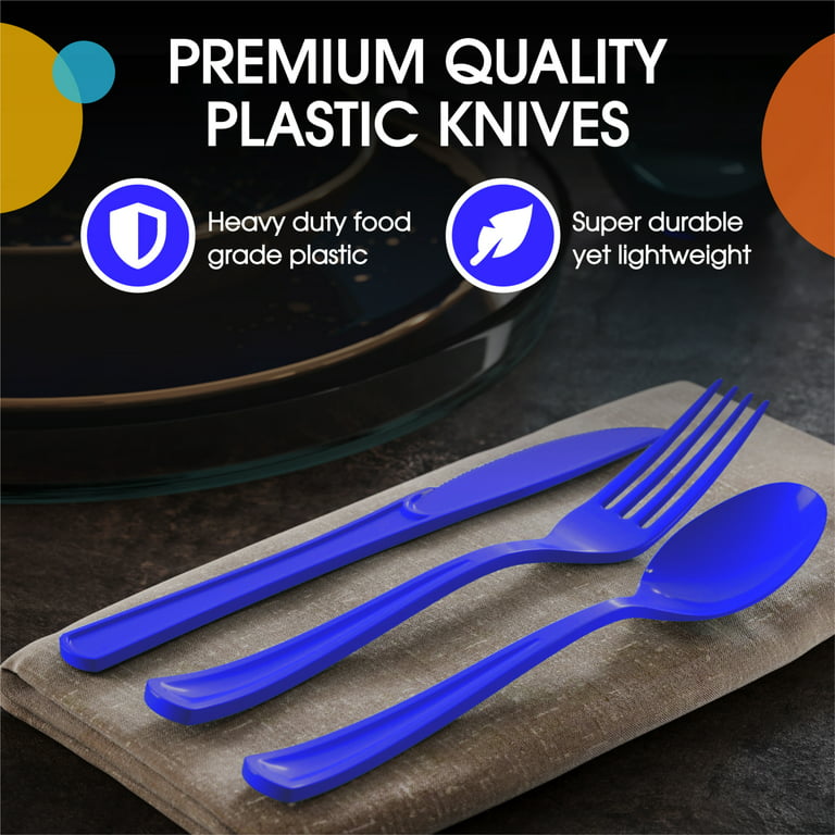 Club Pack of 288 Navy Blue Reusable Party Knives, Forks & Spoons 7.5