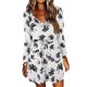 thumbnail image 1 of Vestido de manga larga con cuello redondo Manga larga Vestido corto con cinturón y estampado de moda suelto con 2 bolsillos para vacaciones Blanco M, 1 of 6