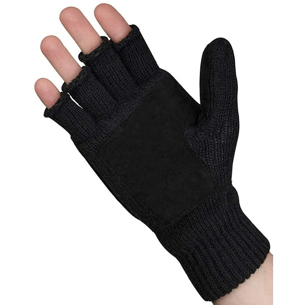 Flip Gloves Wool Fingerless Gloves Men Work Knit Convertible