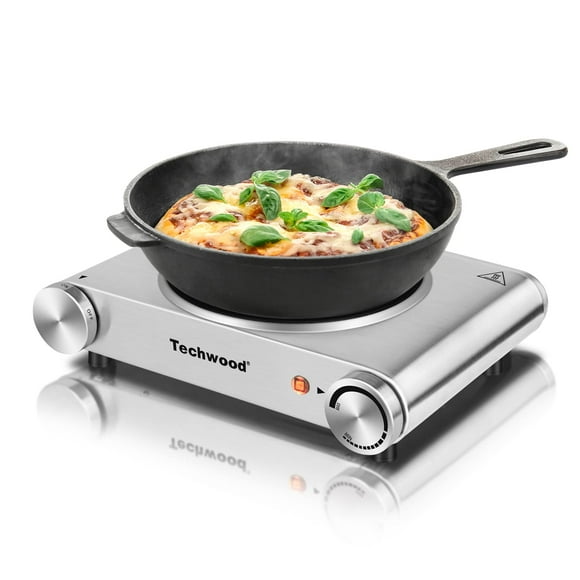 Hot Plate, Techwood Single Burner For Cooking, 1200W Portable Infrared Electric Stove With Adjustable Temperature, 75A Cooktop For Dorm Homervcamp, Compatible For All Cookwares, Stainless Steel, Silve