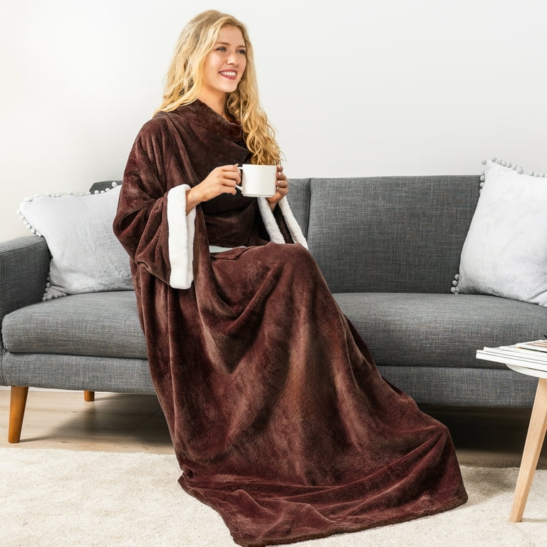 PAVILIA Fleece Blanket with Sleeves for Women Men Adults, Wearable