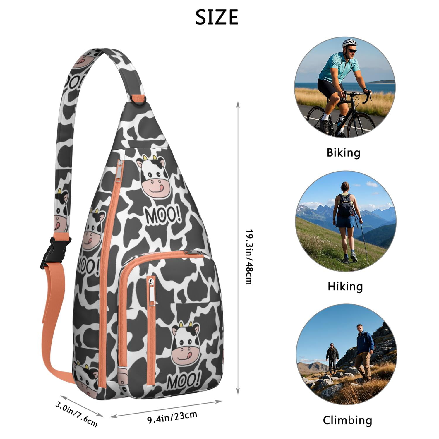 Vintage Highland Cow Print Sling Backpack – Cute Farmhouse Floral Cow Crossbody Bag for Women & Men, Lightweight Hiking Daypack