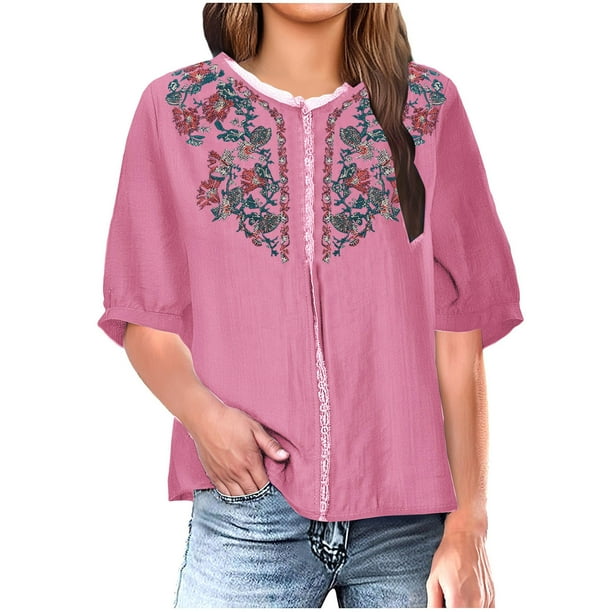 Vestidos Casuales Para Mujer Camiseta de lino de manga corta con cuello en V para mujer, color liso, estilo lino, talla grande, manga corta, cuello en V, top/camiseta de manga corta con cuello en V
