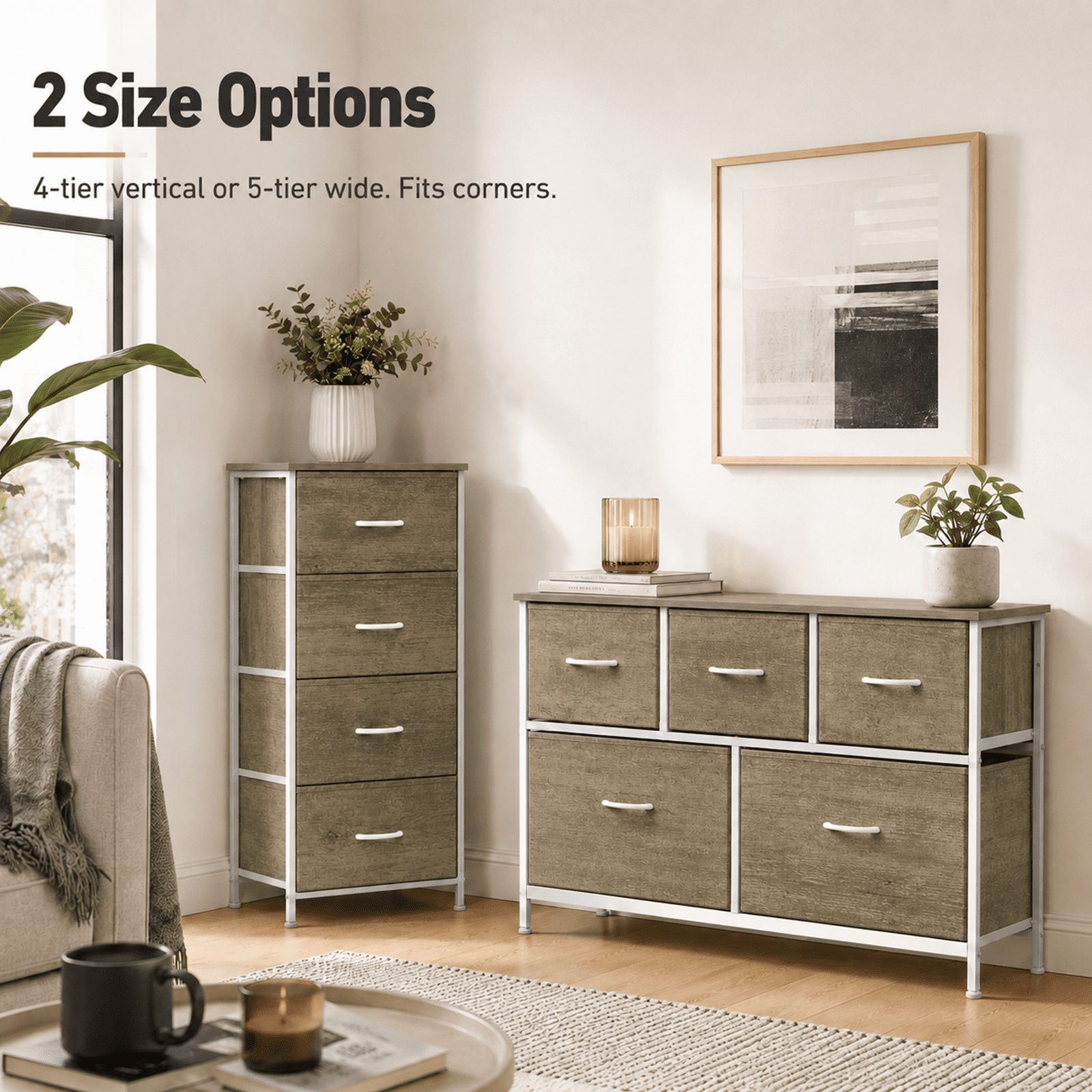 Alvantor Dresser for Bedroom with 4/5 Storage Drawers, Dressers Chest of Drawers Fabric Dresser with Sturdy Steel Frame, Wooden Top Cabinet Night Stand Dresser for Closet