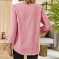 thumbnail image 4 of BLVB Work Tops for Women V Neck Henley Roll up Long Sleeve Dressy Casual Shirts Ladies Loose Office Blouses Tunic, 4 of 7