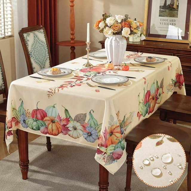 Nappe d'Automne Rectangulaire, Nappe Citrouille d'Automne Anti-Déversement, Nappe de l'Action de Grâce pour la Récolte, Fête des Fêtes et Déco de Table (Rectangulaire, 60 Pouces x 120 Pouces)