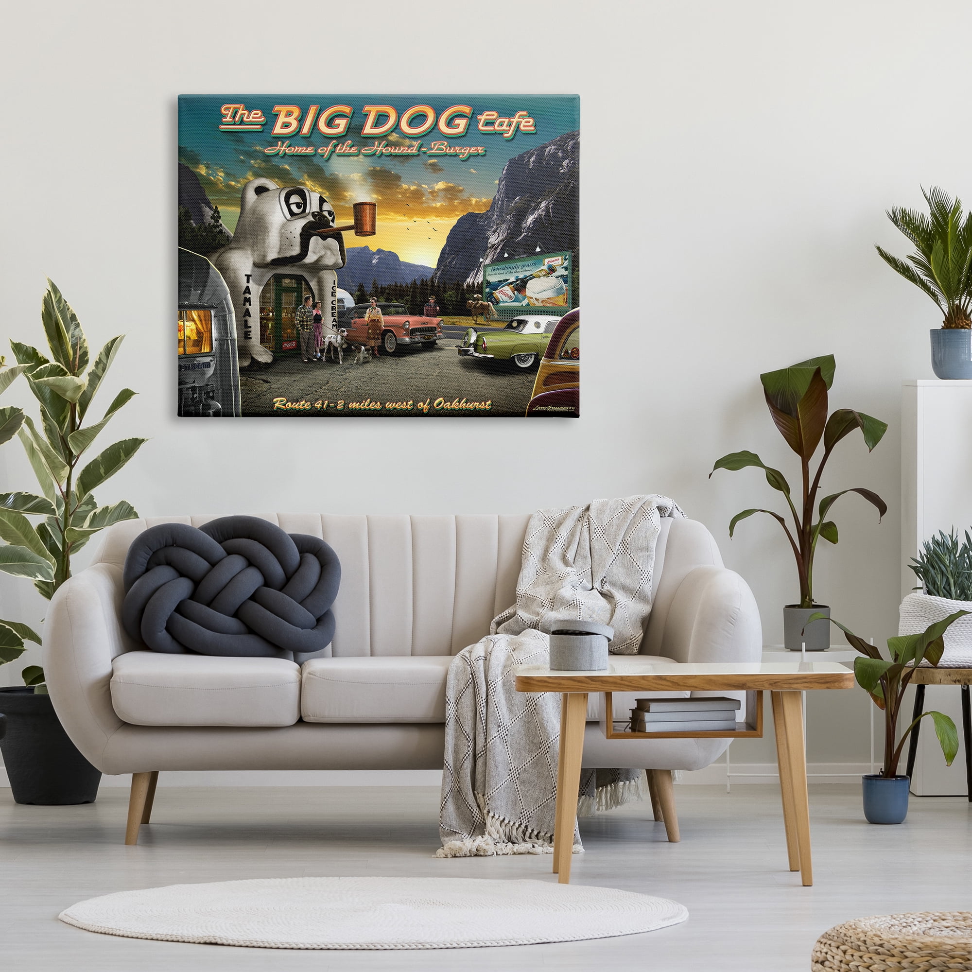 Stupell Industries Big Dog Cafe Scenery Transportation Painting Gallery Wrapped Canvas Art Print Wall Art, 48 x 36