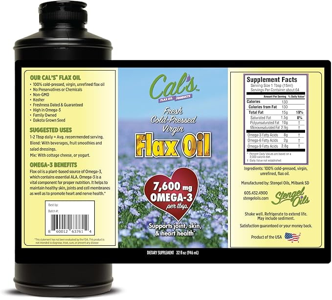 Cal's Flax Oil - Omega-3, 100% Pure Flaxseed Oil - 32 oz