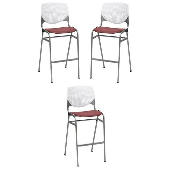 Home Square Stack Barstool in White Back/Burgundy Seat - Set of 3