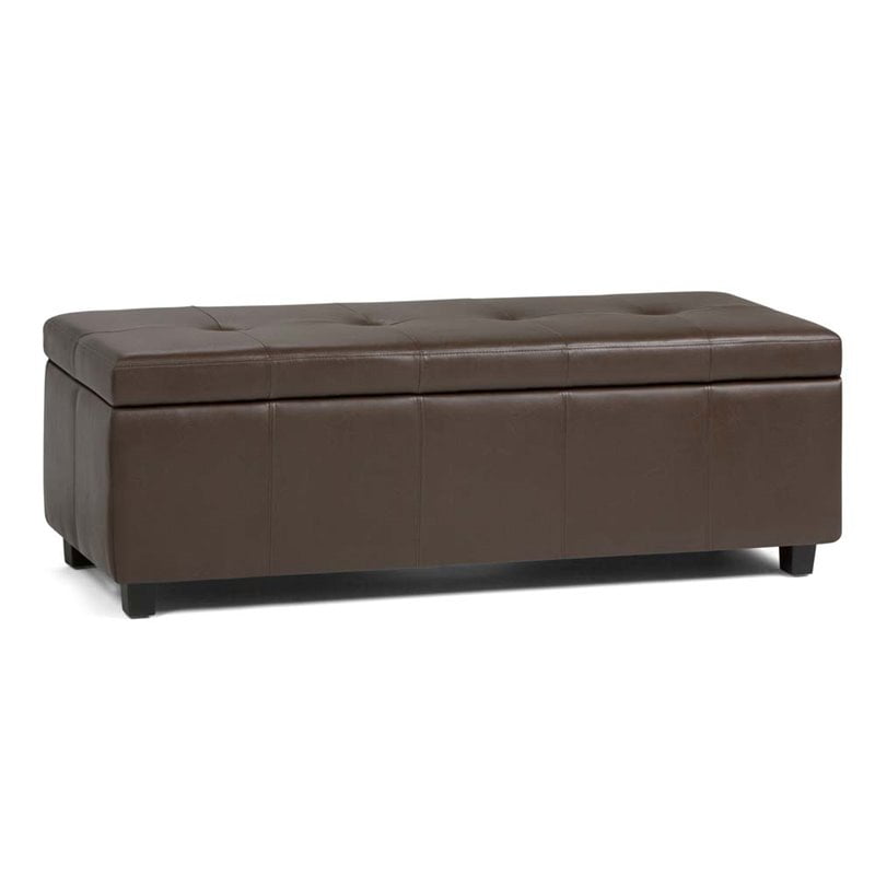 Simpli Home Castleford Faux Leather Storage Bench In Chocolate Brown