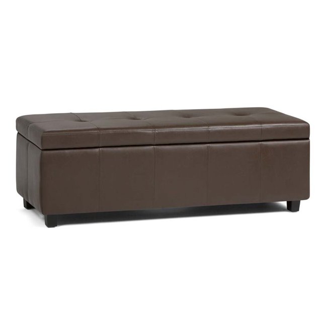 Simpli Home Castleford Faux Leather Storage Bench in Chocolate Brown