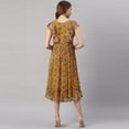 thumbnail image 6 of Janasya Summer Boho Round Neck Short Sleeve Floral Mustard Poly Georgette Flowy Midi Dress For Women, 6 of 7