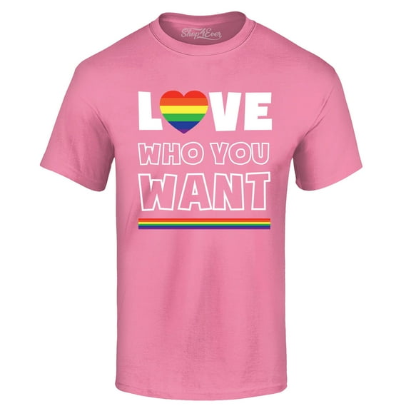 Shop4Ever Men's Love Who You Want Gay LGBTQ Pride Graphic T-shirt Small Azalea Pink