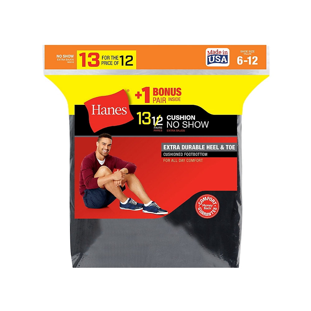 Hanes Men's Cushion No-Show Socks 13-Pack (Includes 1 Free Bonus Pair ...
