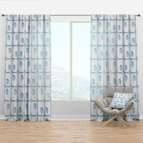 Designart '3D Blue and White Pattern III' Mid-Century Modern Curtain Panel