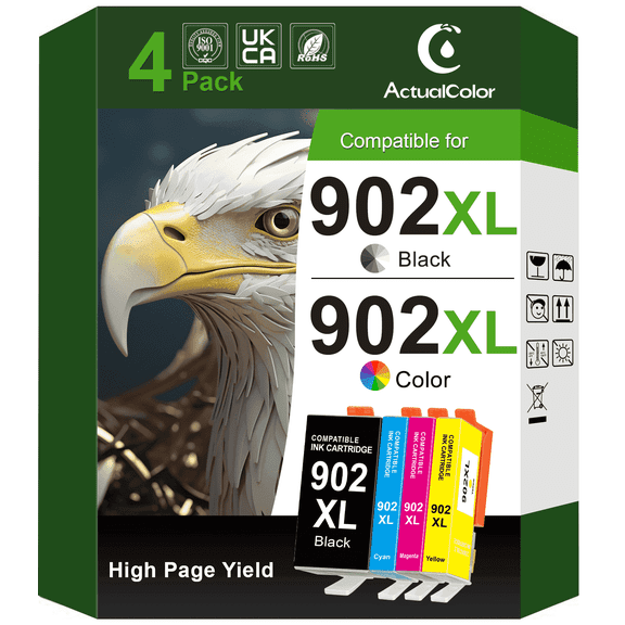 902XL Ink Cartridges Compatible for HP 902 Ink Cartridge for Ink 902 Combo Pack for Officejet Pro 6975 6968 6962 6958 6970 6978 6960 6950 6954 6951 Printer (Black Cyan Magenta Yellow, 4 Pack)