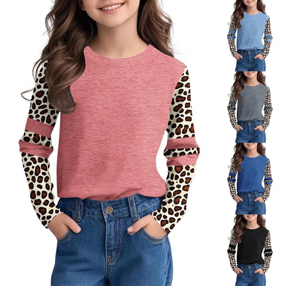 Avtoify Girls Long Sleeve Shirts Casual, Toddler Girls Fall Clothes, Children's Long Sleeve Round Neck Medium Size Basic Sweatshirt